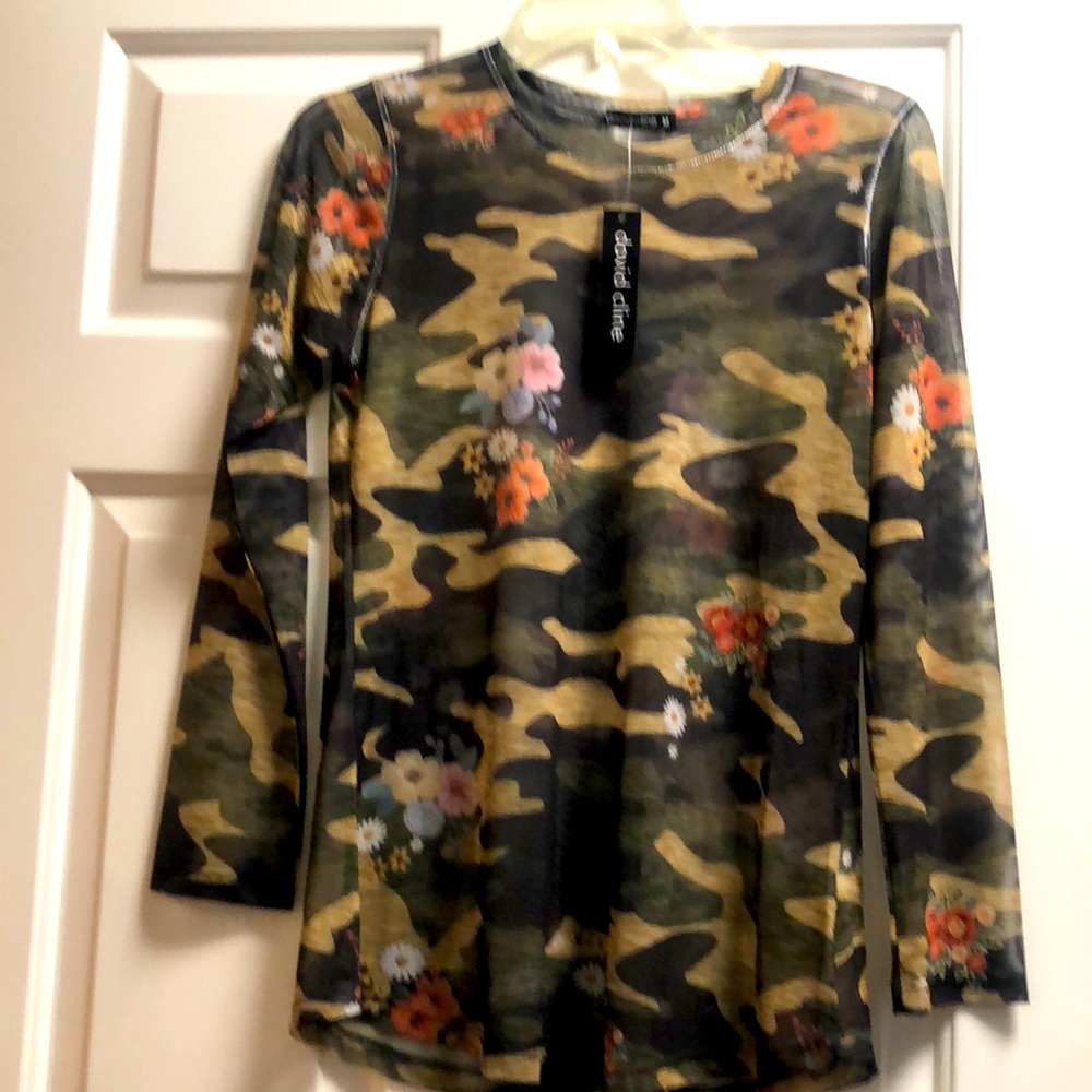 David Cline l/s mesh crew neck top